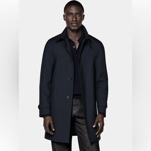 Baumler Black Trench Coat Men Wool Removable Lining Classic Size large